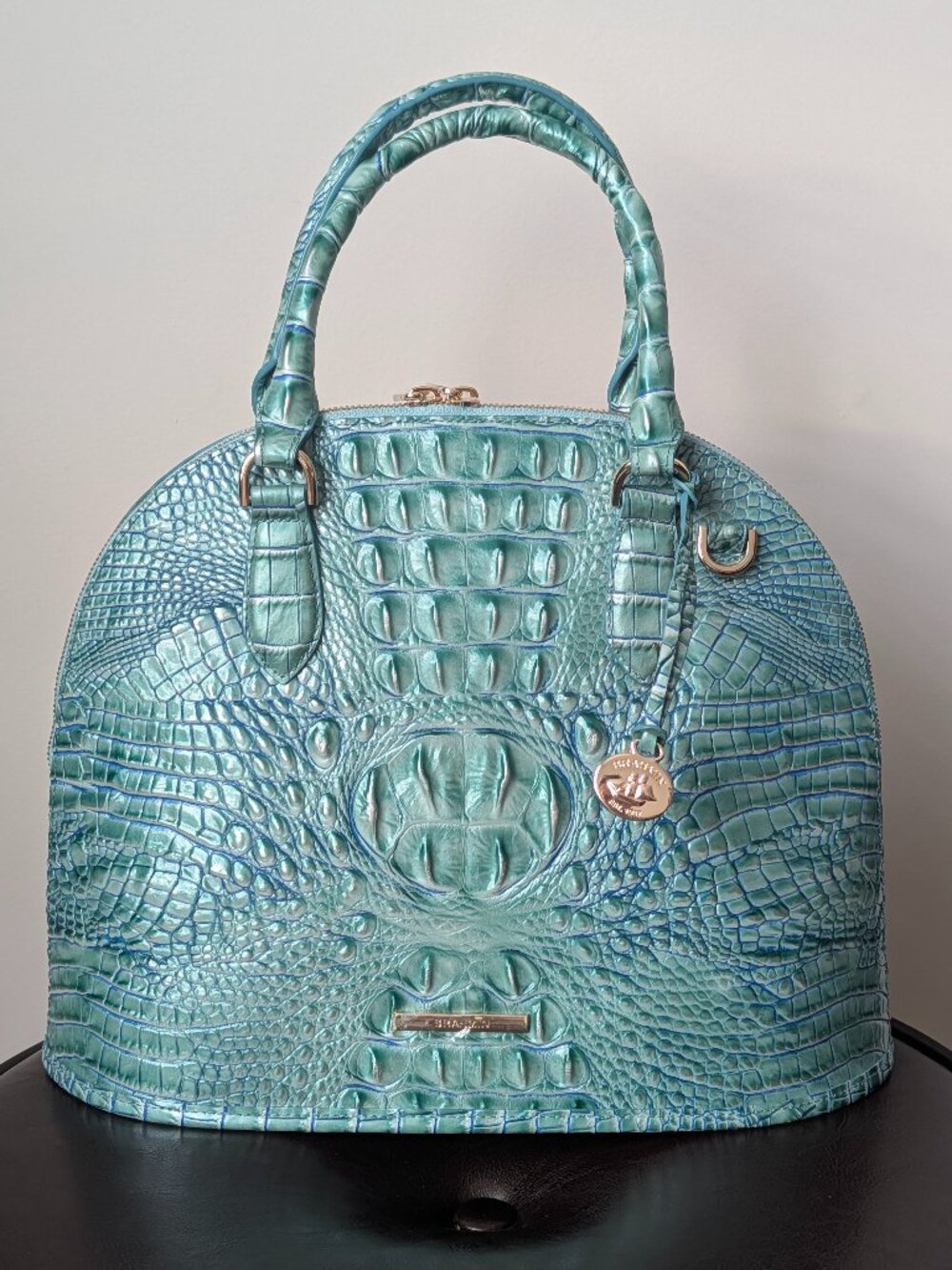 Brahmin Georgina Seafoam Melbourne Satchel Bag Genuine Leather Structured Tote